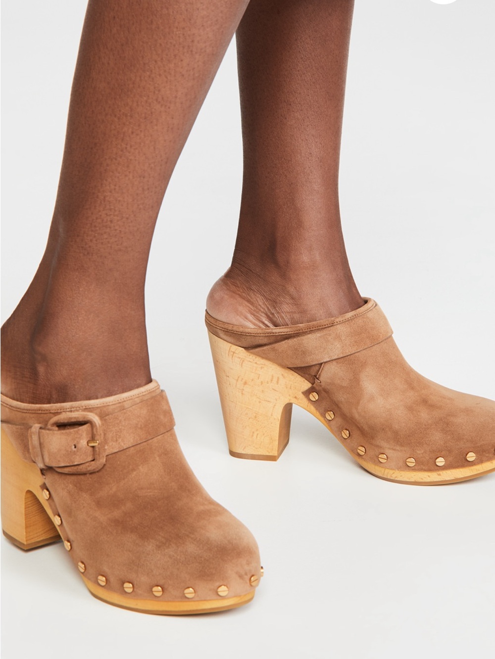 Veronica Beard Camel Suede Studded Clog Mules